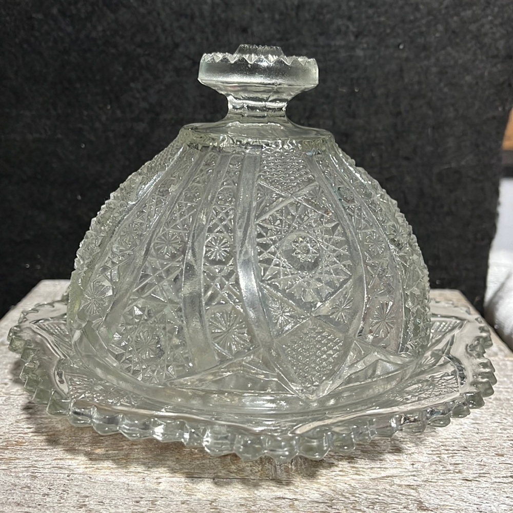 Round Covered Butter Dish Daisy and Button Clear (Ohio) by Imperial Glass-Ohio